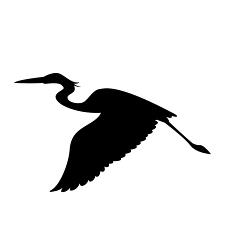 the heron is flying vector illustration  black silhouette profile viewのイラスト素材