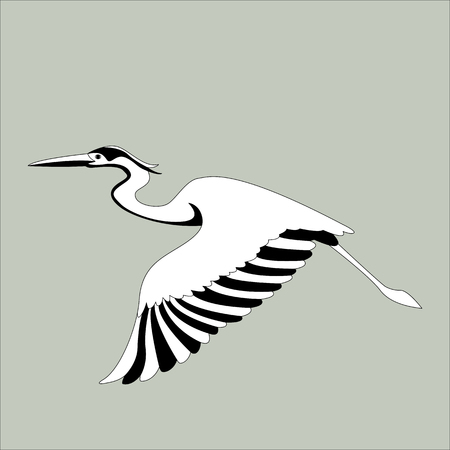 the heron is flying vector illustration  profile viewのイラスト素材