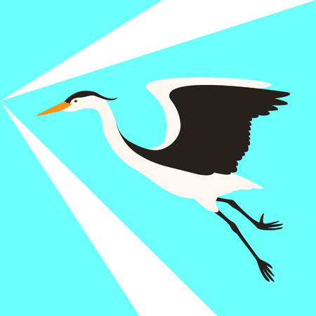 the heron is flying vector illustration flat style profile viewのイラスト素材