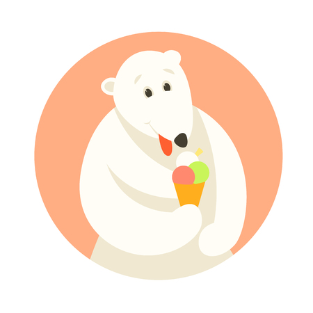 cartoon bear   eating ice cream flat style vectorのイラスト素材