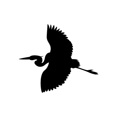 the heron is flying vector illustration  black silhouette profile viewのイラスト素材
