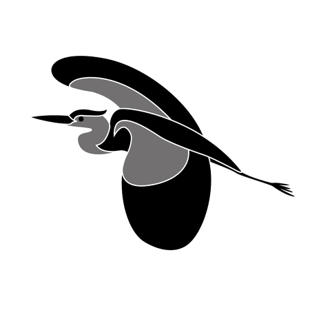 black heron flying , vector illustration , flat style ,profile viewのイラスト素材