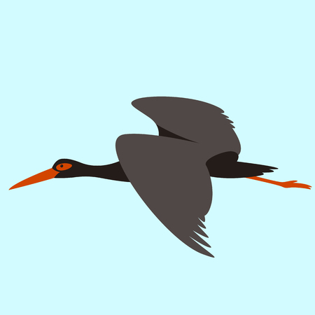 black heron flying , vector illustration , flat style ,profile viewのイラスト素材