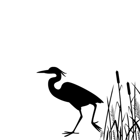 heron walking  ,vector illustration, silhouette blackのイラスト素材