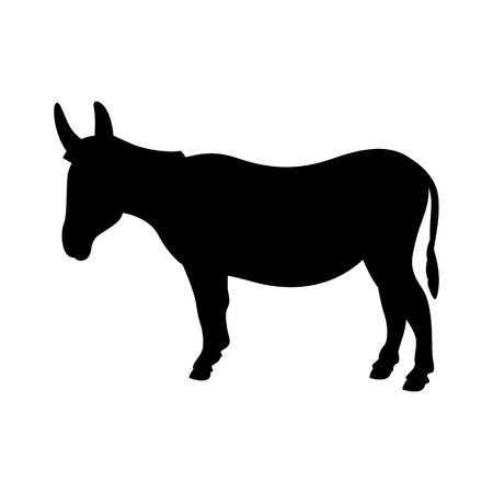 cartoon donkey ,vector illustration , black silhouette ,profile viewのイラスト素材