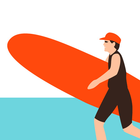 surfing young woman, vector illustration ,flat styleのイラスト素材