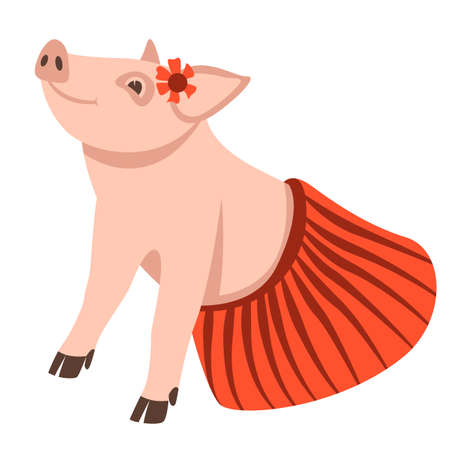 funny pig, vector illustration, flat style, side viewのイラスト素材