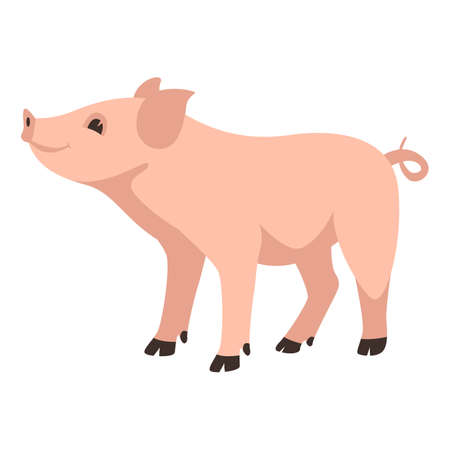 funny pig, vector illustration, flat style, side viewのイラスト素材