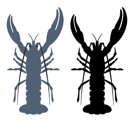 crayfish, vector illustration, flat style, side view, black silhouetteのイラスト素材