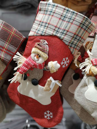 Sock for Christmas gifts with a snowman.の写真素材