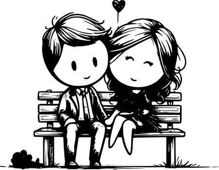 Boy and girl on a bench.Vector illustration ready for vinyl cutting.のイラスト素材