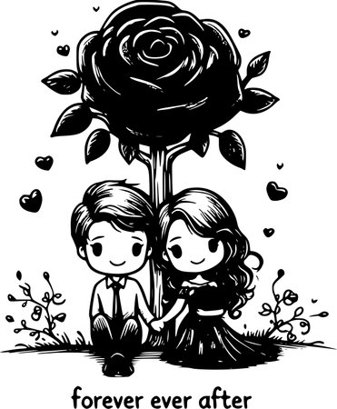 Wedding Couple.Vector illustration ready for vinyl cutting.のイラスト素材