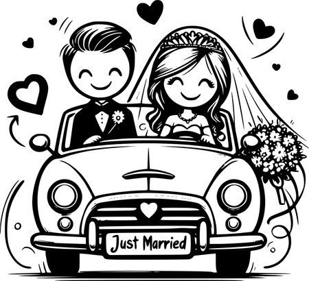 Wedding Couple - Bride and Groom - Cartoon Illustration, Vectorのイラスト素材