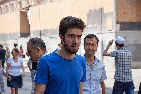 Istanbul, Turkey - July 15, 2015: Turkish men walking on Istiklal street in Central Istanbulのeditorial素材