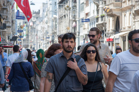 Istanbul, Turkey - July 15, 2015: Turkish men and women walking on Istiklal street in Central Istanbulのeditorial素材