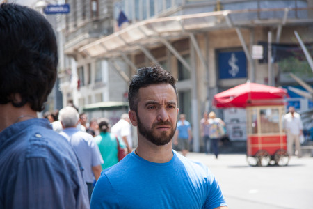 Istanbul, Turkey - July 15, 2015: Turkish man walking on Istiklal street in Central Istanbulのeditorial素材
