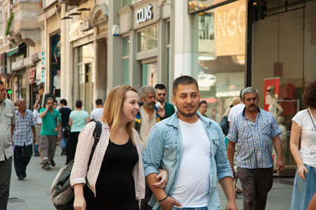 Istanbul, Turkey - July 15, 2015: Turkish men and women walking on Istiklal street in Central Istanbulのeditorial素材