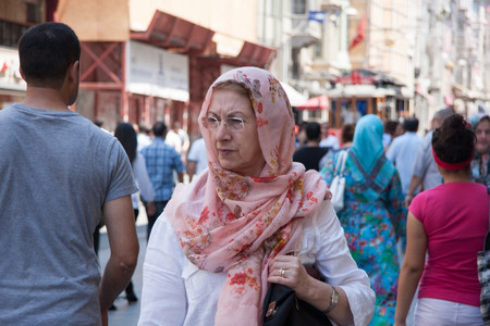 Istanbul, Turkey - July 15, 2015: Turkish men and women walking on Istiklal street in Central Istanbulのeditorial素材