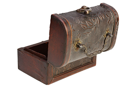 Empty Old wooden chest on white background with Clipping Path