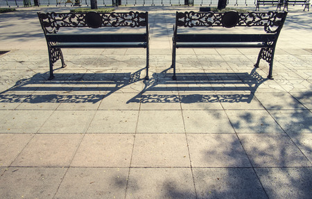 Metal Bench in the garden and backgroundの写真素材
