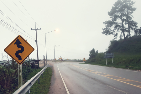 traffic sign road symbol in country sideの写真素材