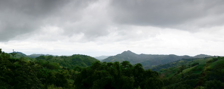 The hills in the fog. Morning landscape