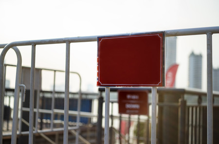 copy space red color and white barricade in the cityの写真素材