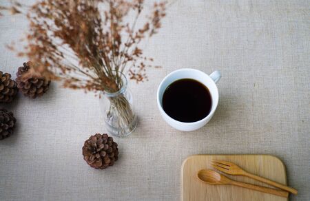 Empty plate with spoon fork and coffee cupの写真素材