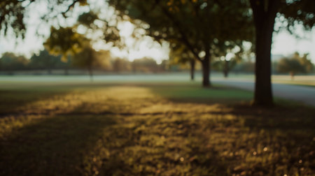 A captivating image featuring an unfocused bokeh background of trees in a large city's public garden  AI generatedの素材