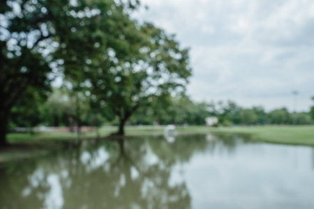 Beautiful nature at morning with sun in big city parkの写真素材