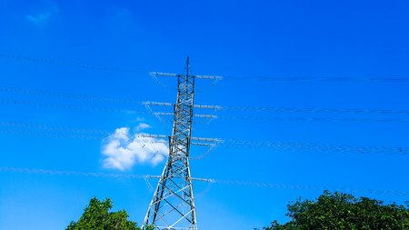 high voltage pole on sky backgroundの写真素材