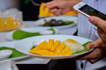 Thai desserts.mango and sticky riceの写真素材