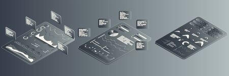 Isometric concept of statistics data, analytics, information, technology. Notification on financial...