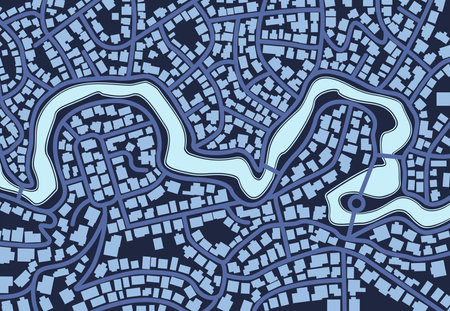 View from above the map buildings. Detailed view of city from above. City top view. Abstract background. Map navigation to own house. Flat style, Vector, illustration isolated.のイラスト素材