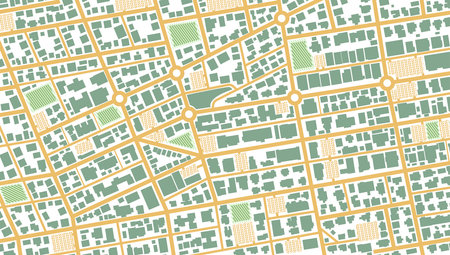 Map navigation to own house. View from above the map buildings. Detailed view of city. Decorative graphic tourist map. City top view. Abstract background. Gps Flat style Vector, illustration isolated.のイラスト素材