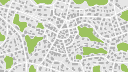 View from above the map buildings. Gps map navigation to own house. Detailed view of city. Decorative graphic tourist map City top view. Abstract background. Flat style, Vector, illustration isolated.のイラスト素材