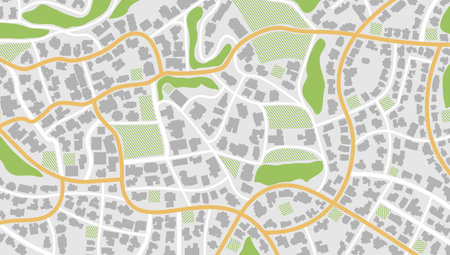 View from above the map buildings. Gps map navigation to own house. Detailed view of city. Decorative graphic tourist map City top view. Abstract background. Flat style, Vector, illustration isolated.のイラスト素材