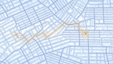 Gps map navigation to own house. City top view. View from above the map buildings. Detailed view of...