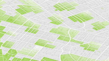 City street road.city streets and blocks, route distance data, path turns and destination tag or mark. Huge city top view. Location tracks dashboard. Vector concept Isometricのイラスト素材