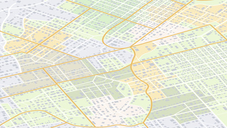 Location tracks dashboard. Isometric town roadmap. City streets and blocks, route distance data, path turns and destination tag or mark. City top view. Isometricのイラスト素材