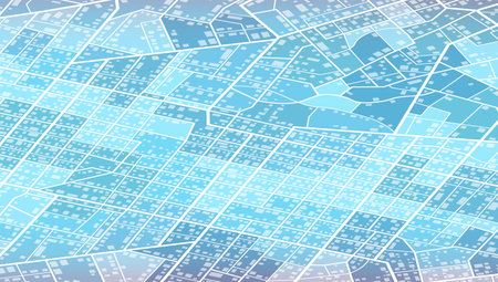 Location tracks dashboard. Isometric town roadmap. City streets and blocks, route distance data, path turns and destination tag or mark. City top view. Isometricのイラスト素材