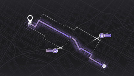Gps map navigation to own house. City top view. View from above the map buildings. Detailed view of...
