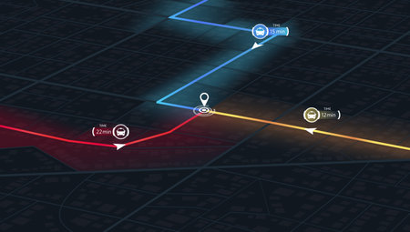 Detailed view of city from above. View from above the map buildings. Gps map. Decorative graphic tourist map. Abstract transportation background. Isometric smart city concept. 3d vector illustrationのイラスト素材