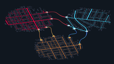 Location tracks dashboard. City street road. City streets route distance data, path turns and...