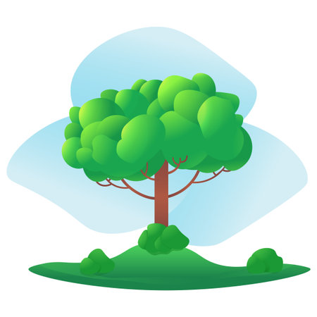 A stylized drawing big tree cartoon for park and forest scene. Vector Illustration on a white background. For banner or print.のイラスト素材