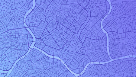 Blue city area, background map, streets. Skyline urban panorama. Cartography illustration. Widescreen proportion, digital flat design streetmap. Vector City top view. View from above the mapのイラスト素材