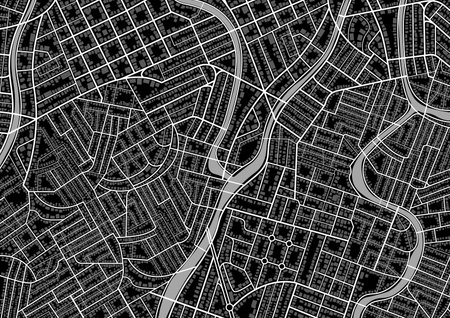 Detailed view of city from above. City top view. Vibrant abstract map with unique lines, geometric patterns formcartographic background. Huge city top view. Streets and blocks, route for movement on the streets of the city. Vector illustrationのイラスト素材