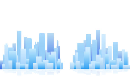 Urban silhouette landscape. Abstract horizontal banner, background cityscape. Panorama in frat style, header images for web. City buildings of business district. Vector illustration simple geometricのイラスト素材