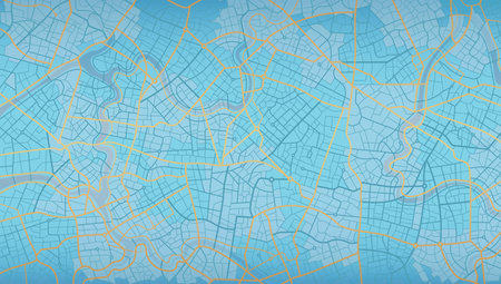 Blue city area, background map, streets. Skyline urban panorama. Cartography illustration. Widescreen proportion, digital flat design streetmap. Vector City top view. View from above the mapのイラスト素材