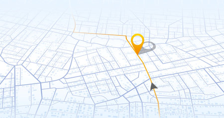 Gps tracking map. Abstract isometric location tracks dashboard. Track navigation pins on street maps, navigate mapping technology and locate position pin. Futuristic travel gps map or location navigator vector illustrationのイラスト素材